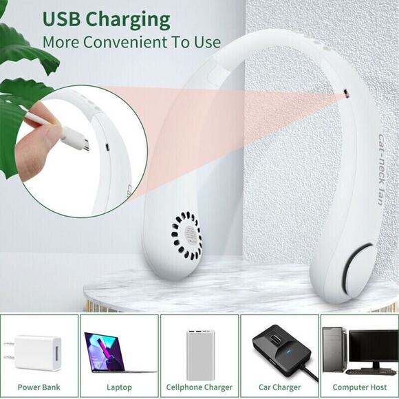 Portable Bladeless Personal Neck Cooler Rechargeable Neck Hanging Fan White New - Picture 6 of 9